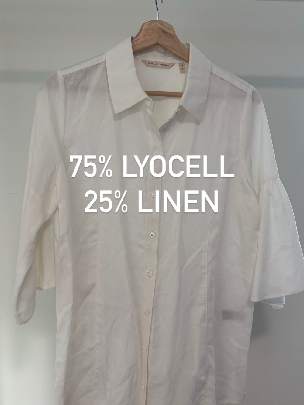 Soft Surroundings Lightweight White Button-Down Blouse | LYOCELL & Linen | PS